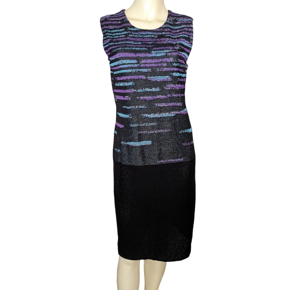MISOOK Sleeveless black with lavender and seagreen Career Sheath Tank dress XS